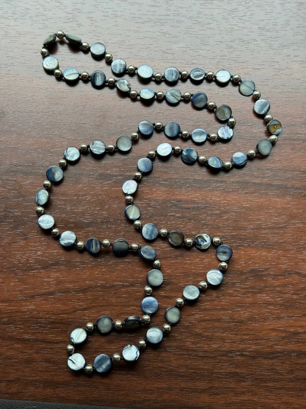 Vintage Mother of Pearl Knotted Necklace Extra Long